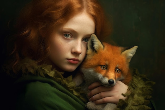 A girl with red hair and a fox