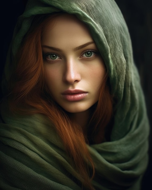 A girl with red hair and green eyes