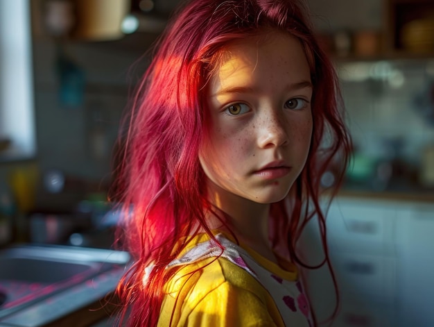 A girl with red hair looking at the camera