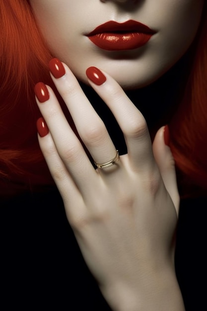 A girl with red hair and a ring on her finger