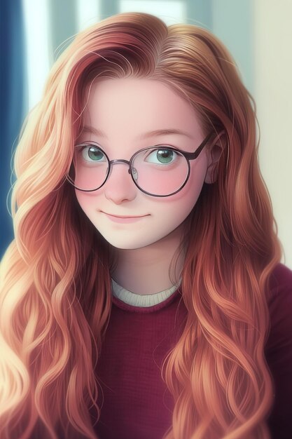 a girl with red hair wearing glasses and a sweater with a red shirt that says  i love you