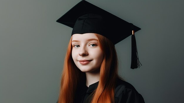 A girl with red hair wearing a graduation cap