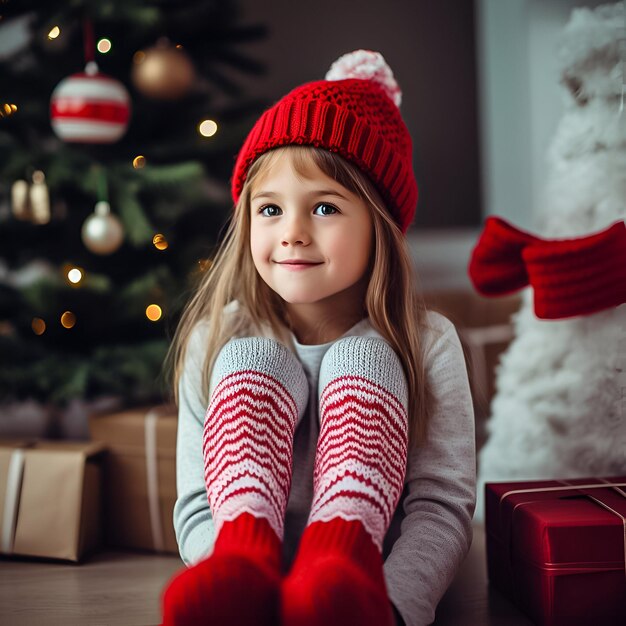 Girl with red hat Christmas theme