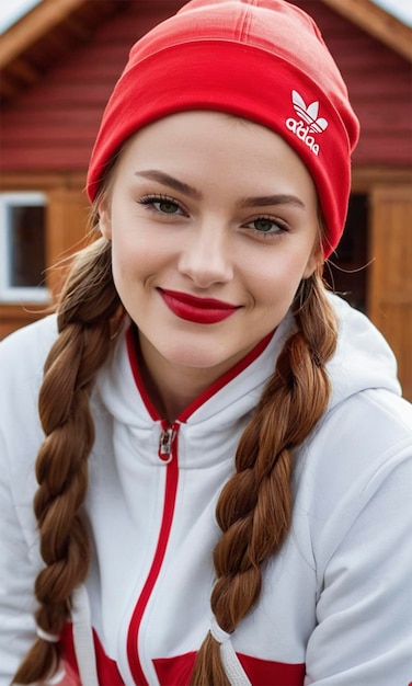 Photo a girl with a red hat and a red beanie hat