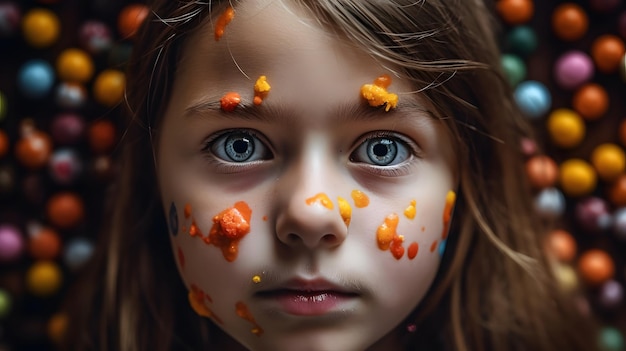 A girl with red and orange paint on her face