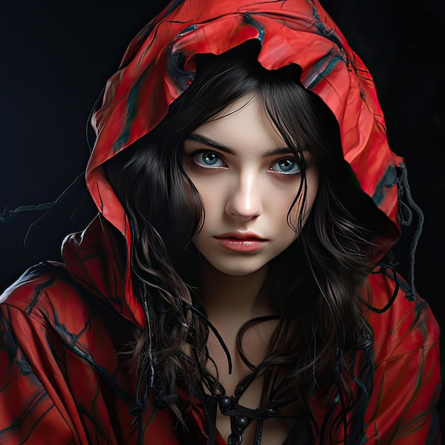 a girl with a red raincoat and a red raincoat