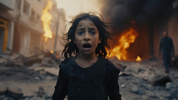 Girl With A Shocked Look Standing In Front Of A Fire