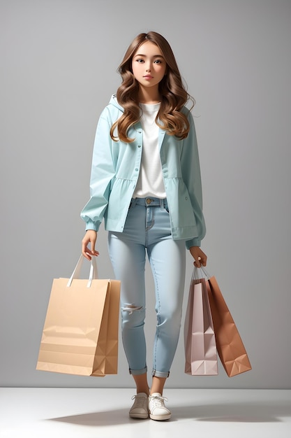 girl with a shopping bag isolated on white background