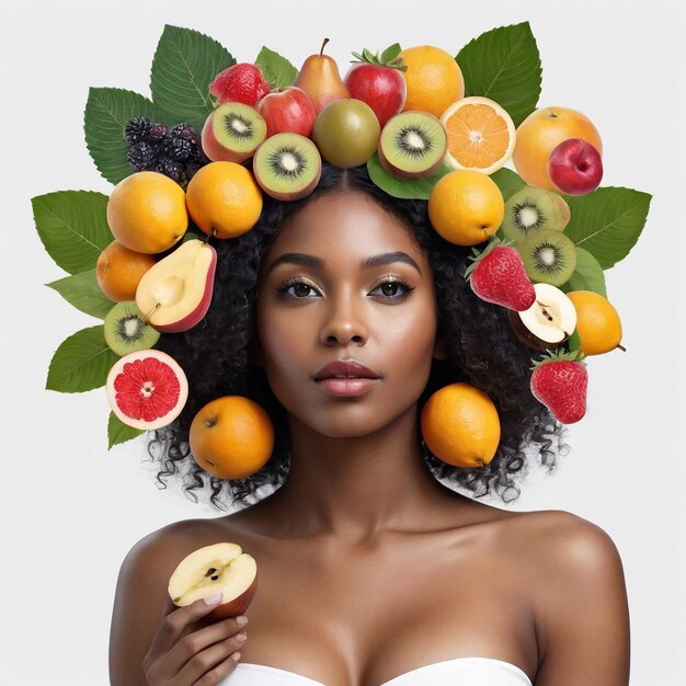 Girl with short hair collage with fruits