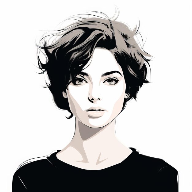 Girl With Short Hair Headshot Illustration In Vania Zouravliov Style