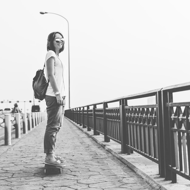 A girl with a skateboard