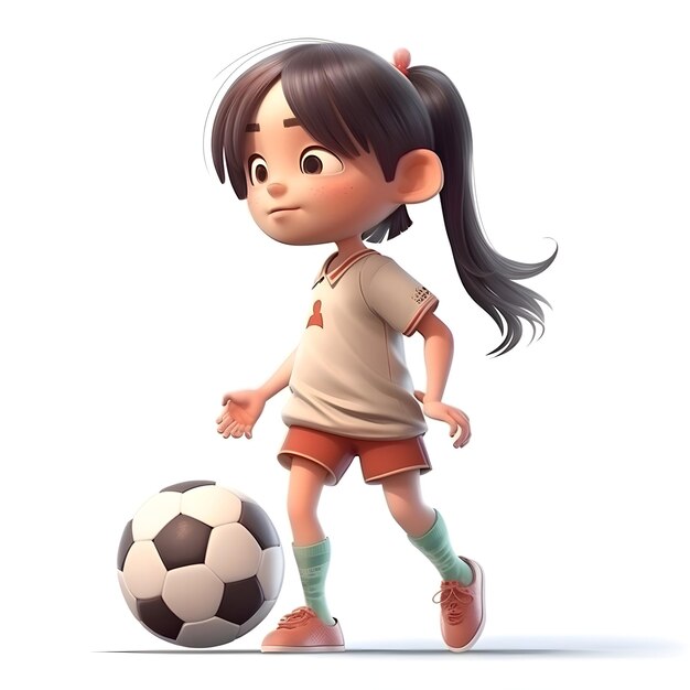 축구공을 들고 있는 소녀 3d 렌더링 컴퓨터 디지털 드로잉