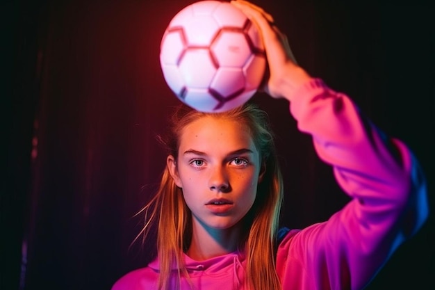 Foto una ragazza con una palla da calcio in mano