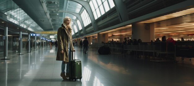 girl with a suitcase waiting at the airport Generative AI