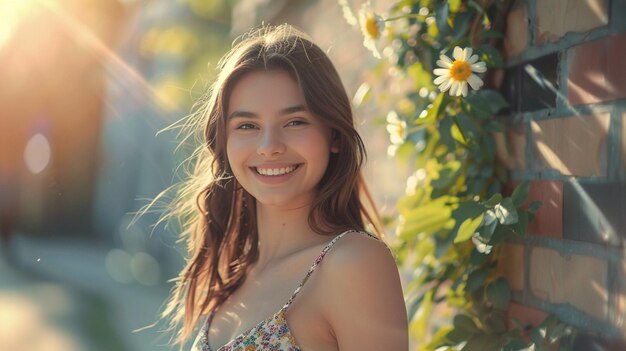 Photo a girl with a sunflower in her hair