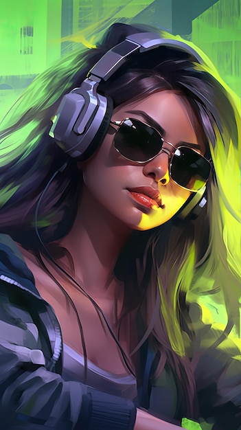 A girl with sunglasses and a headphone