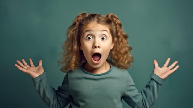 A girl with a surprised expression on her face