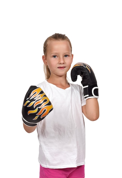 Girl with thai boxing gloves