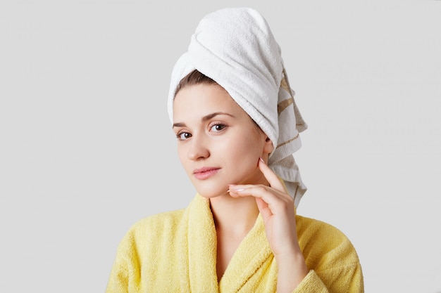 girl with towel on the head and clean skin