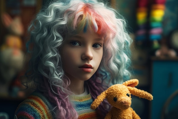 A girl with a toy dog in her hands