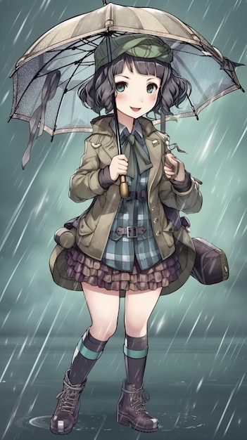 A girl with an umbrella in the rain