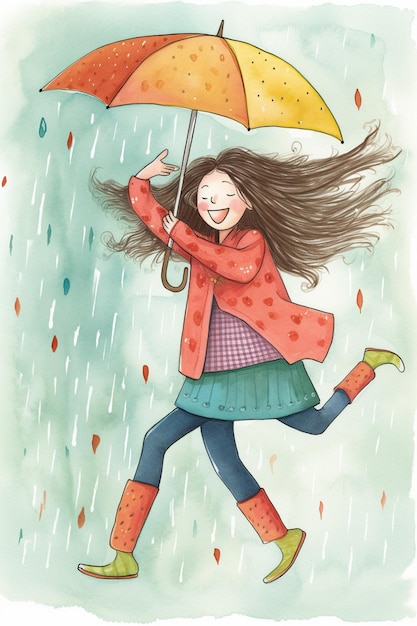 A girl with an umbrella in the rain