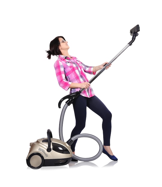 Girl with vacuum cleaner