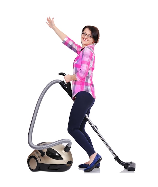 Girl with vacuum cleaner