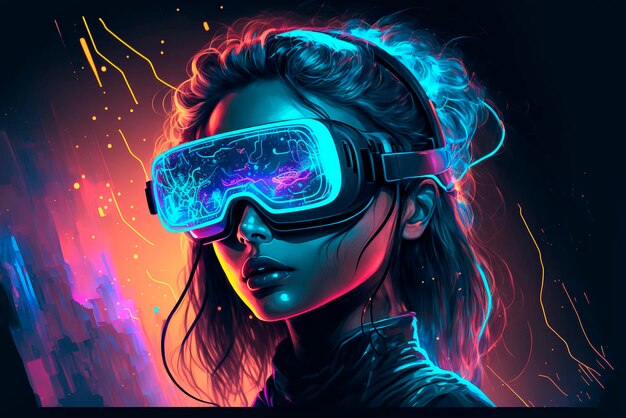 Girl with vr glasses metaverse concept generated ai