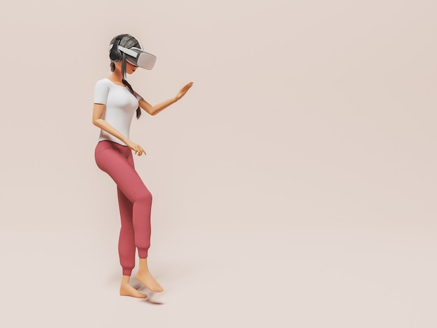 様式化された3Dキャラクターを歩くVRメガネの女の子