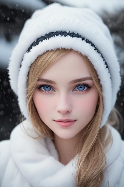 A girl with a white hat and a white coat