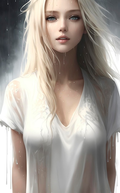 A girl with a white shirt and a white shirt