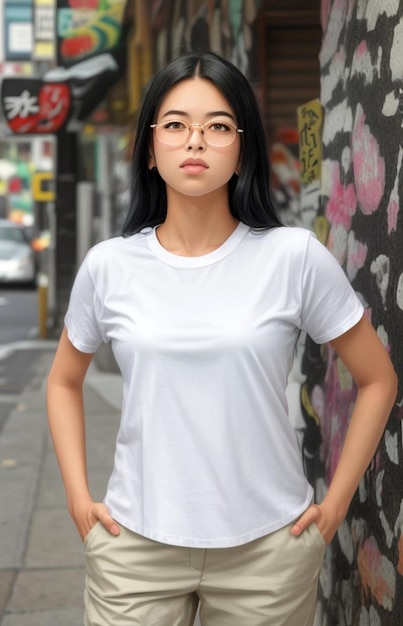 A girl with white tshirt mock up