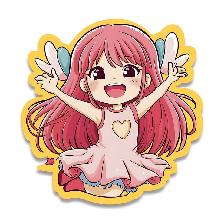 Photo 頭の上に翼をつけた女の子が腕を上げている