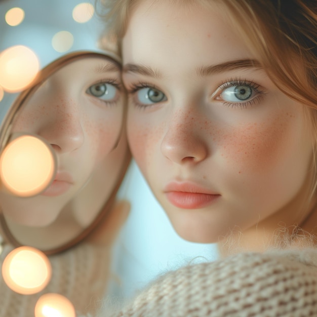 Photo girl with with mirror ai