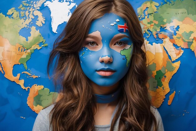 Girl with world map painted on her face