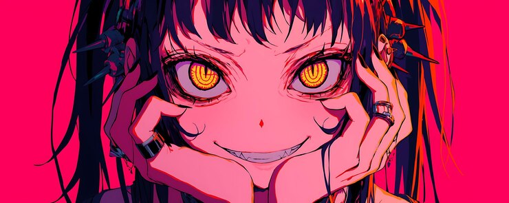 Photo a girl with yellow eyes is holding her hand up