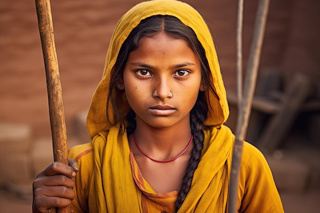 a girl with a yellow hood