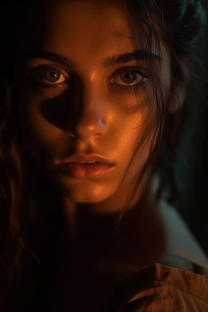 A girl with a yellow light in her face