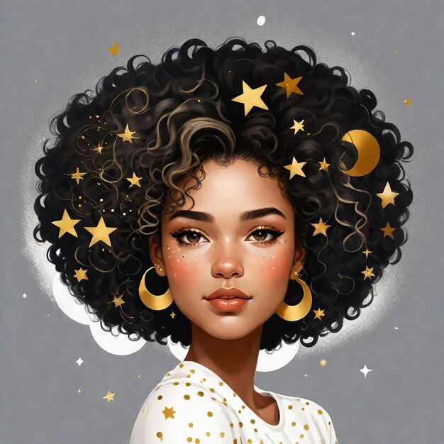 Photo a girl with a yellow moon and stars on her hair