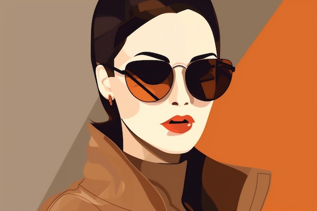 Girl woman poster face fashion illustration style glasses design portrait modern Generative AI