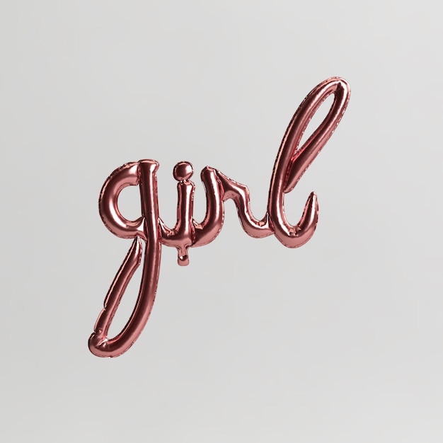 흰색 배경에 고립 된 금속 로즈 골드 풍선의 소녀 wordshaped 3d 그림