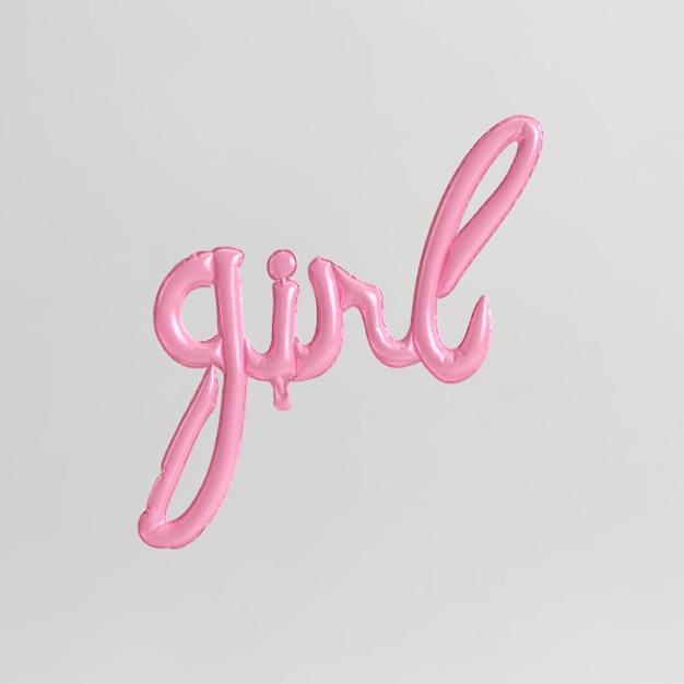 白い背景で隔離のタイプ1ピンクの風船の女の子の単語の形をした3dイラスト