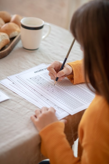 Girl working on her lessons