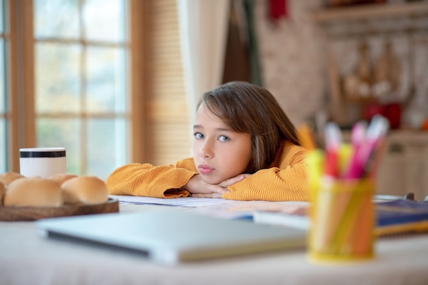 Girl working on her lessons