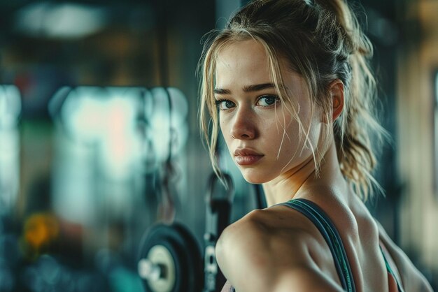 Photo girl working out in gym