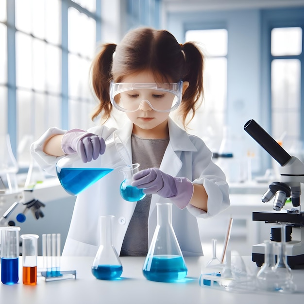 Girl working with flask in a laboratory