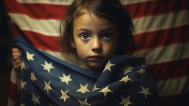 A girl wrapped in a flag