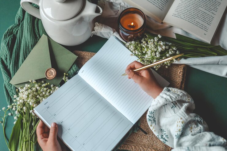 Photo 女の子はノートに美学を書いています