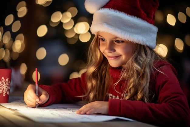 Girl writing letter to Santa Claus